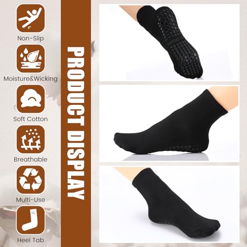 Liitrsh 12 Pairs Grip Pilates Socks for Women Non Slip Crew Grip Socks for Yoga Barre Ballet Barefoot Workout Hospital, Black4