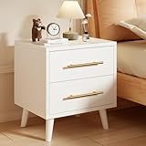 Aiho Nightstand, Bedside Table with Metal Handles, Modern Wood Night Stand 2 Drawer Dresser for Bedroom, White Nightstand