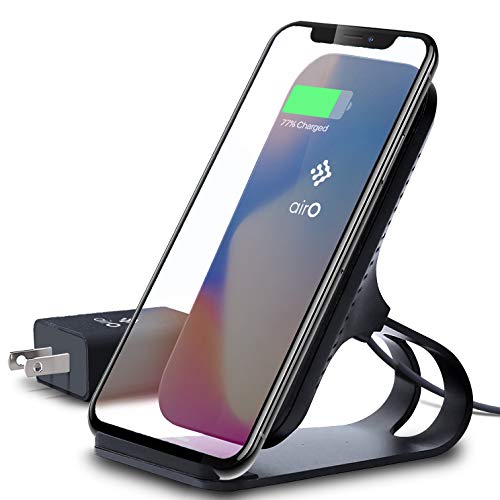 Wireless Charger Stand - Qi Certified 10W Fast Aluminium Phone Wireless Charging Pad - Compatible iPhone X/XS/Xr/ XS Max/8/8 Plus, Samsung Galaxy S10/S10 plus/S10e/S9/S9+ Note 7/9 &More, 3.0 QC Adap.