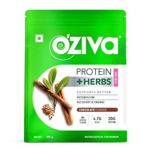 OZiva Protein & Herbs, For Women, (Natural Protein Powder With Ayurvedic Herbs Like Shatavari, Giloy, Curcumin & Multivitamins For Improving Metabolism, Skin & Hair (Chocolate, 1Kg)