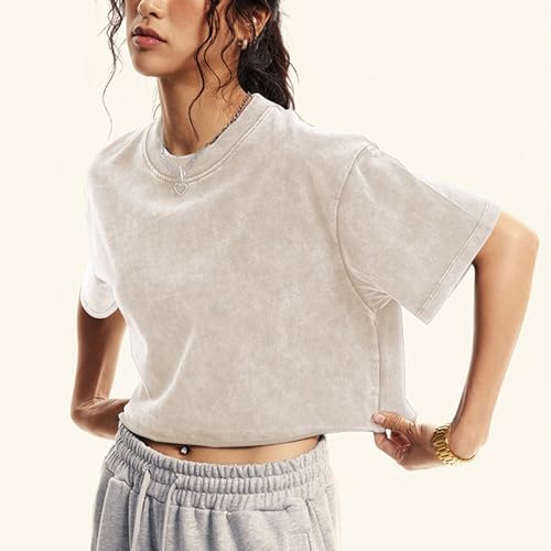Womens Oversized Vintage T Shirts Casual Cropped Tees Short Sleeve Cotton Acid Wash Tops Summer Grunge Shirts2