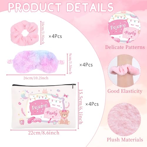 Sleepover Party Supplies for Girls - 12Pcs Sleepover Party Favors with Plush Sleep Eye Mask, Hair Scrunchies, Sleep over Squad Makeup Bags, Slumber Spa Pajama Supplies3