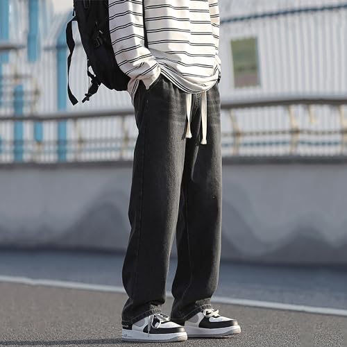 Men’s Elastic Waist Loose Fit Denim Pants Casual Solid Jeans Trouser3
