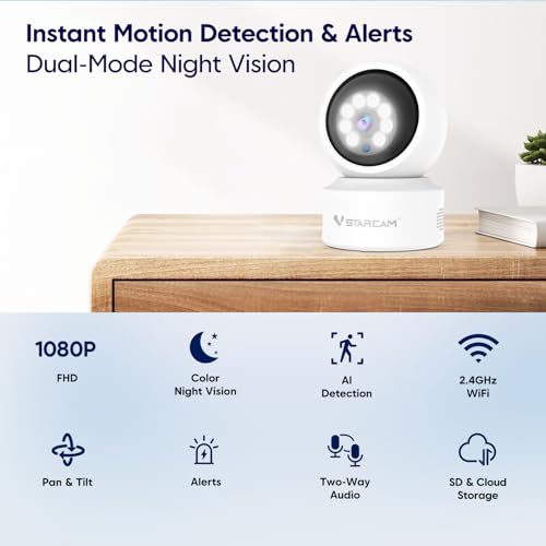 Image of VSTARCAM WiFi Camera Indoor Wireless, 1080P with 5X Zomm, 360 Pan-Tilt, Color Night Vision, Motion Detection, Real-time Alerts, 2-Way Audio, Works with Alexa, Cloud & SD Card Storage(up to 256GB)