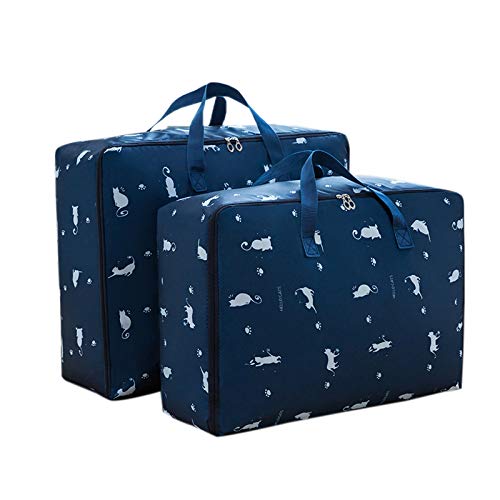 Elonglin Clothes Quilt Storage Bag Under Bed Holder Container Blanket Pillow Reusable Laundry Bag Moving Bag with Strong Handles Luggage Travel Sports Duffel Space Saver Bag (Color-M M)