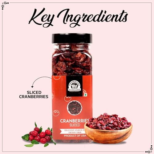 Image of Wonderland Foods 200g Premium Californian Dried And Sliced Cranberry Cranberries Jar | High Antioxidants, Dietary Fiber | Healthy Treats | No Added Sugar