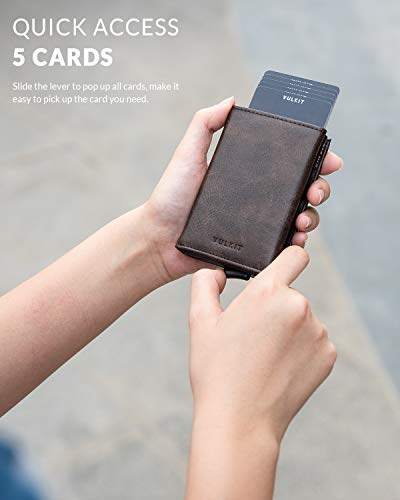 Image of VULKIT Pop up Wallet Minimalist Cash Wallets RFID Blocking Leather Smart Credit Card Holder with Magnetic Closure for Men