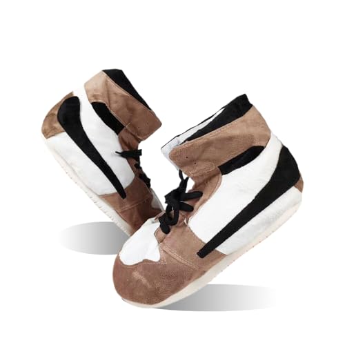 MOLERFO High Top Sneaker Slippers Unisex One-Size Ultra Comfy and Cozy House Fluffy Jordan Like Slippers for Men and Women (Brown,4,12)2
