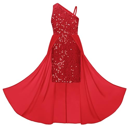 Girls Red Sequin Dress Size 10 One Sleeve Sparkly Prom Christmas Party Dresses