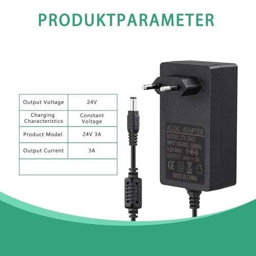 Netzteil Adapter 24V 3A 72W Universal Transformator 100-240AC 50/60hz Netzteil AC zu DC Konverter Transformator für 24V Streifen Treiber