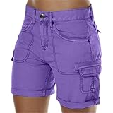  ORANDESIGNE Shorts Cargo Femme Été Léger Taille Elastique Pantalons Court Taille Haute Fermeture éclair pour Randonnée Golf Loisir Safari avec Multi-Poches XL F Violet