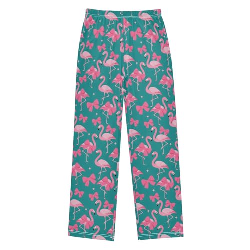 Pajama Pants Sleep Pants Soft Elastic Waist Pajama Lounge Pants Pink Flamingo Bow for 6-14 Years Old