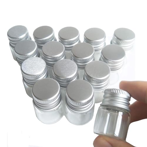 Luo House 20pcs Sample Vials Clear Glass Bottles with Aluminum Caps Jars Small Bottle 5ml