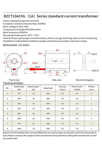 Transformador de corriente CA CT BZCT10AL 10A 5A sensor de cable conductor para medidor 5