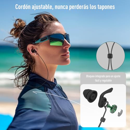 Hearprotek Tapones para los oídos natación adultos, 2 pares de silicona reutilizables e impermeables para nadar, surfear, ducharse y deportes acuáticos – Negro - imagen 5