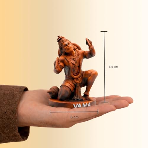 Image of VAMA Siddh Hanuman Idol for Car Dashboard | Sindoor HanumanJi Ki Murti | Hanuman Murti for Home Puja | 8 cm Height, Orange Black, 3D Printed, UV Resin | God Idols for Car Dashboard, Mandir, Office