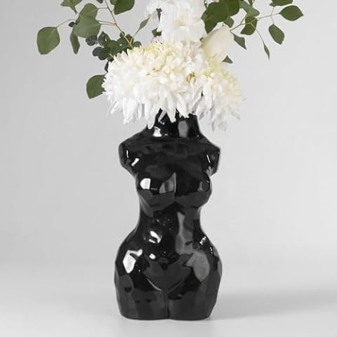 Reimagine Discovery Female Body Vase, Clean Girl Aesthetic Room Decor, Modern Home Decor Ceramic Flower Vase for Living, Bedroom & Office, Minimalist Decorative Vase Body Sculpture (Glossy Black) Cover