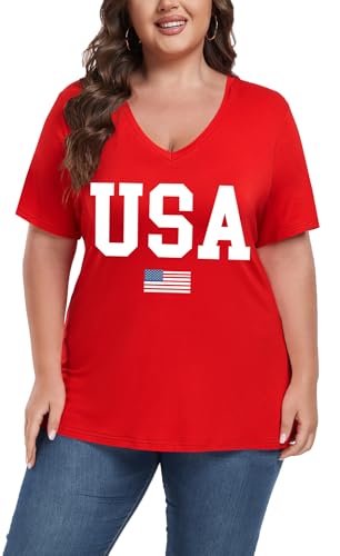 Image of ForHailey Women's Plus Size Short Sleeve Tee Shirt V Neck Basic Ladies Loose Fit T Shirt 1X-5X