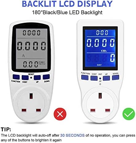 Power Meter Energy Monitor Electricity Usage Volt Amps Consumption Home Electrical Analyzer HD LCD Backlight Display Overload Protection Calculate COEmissions