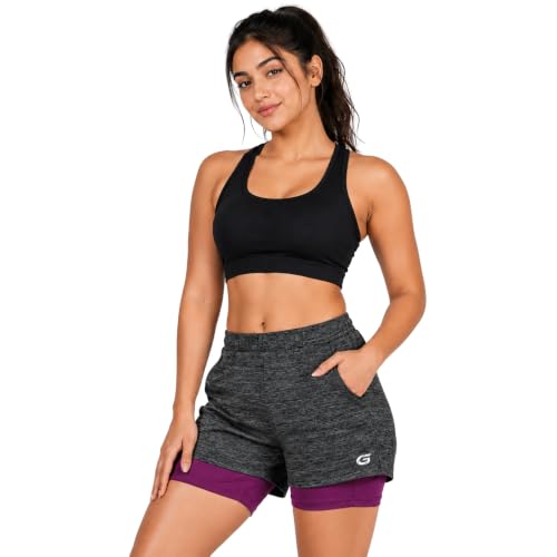 Image of GYMIFIC Womens Dual Layer Gym Shorts for Women | Quick Dry Running Sports Shorts with Compression Inner Layer & Side Pockets | Workout Activewear