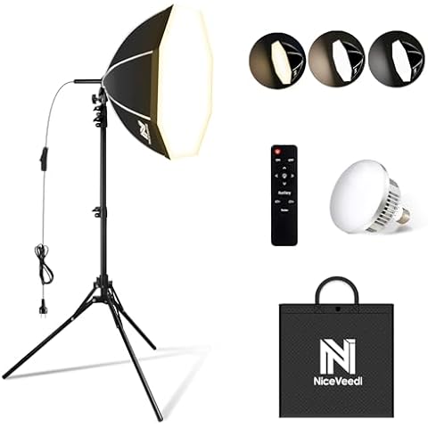 NiceVeedi Bi-Color Photography Lighting Kit, 20" Softbox Lighting Kit with 85W LED Bulbs 3000K-6000K & Remote Control, Studio Light for Photography Video Record TikTok YouTube Live Streaming Cover
