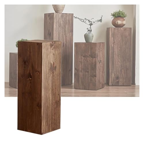 Base cubique en bois marron avec colonne creuse, socle robuste de 40 cm de haut