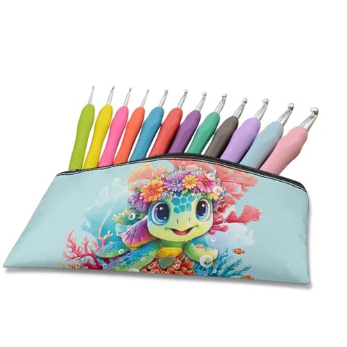 Image of Sea Turtle School Pencil Case Aesthetic Light Blue Pencil Pouch for Preschool Floral Pen Organizer for Toddlers Lightweight Pen Holder for Girls
