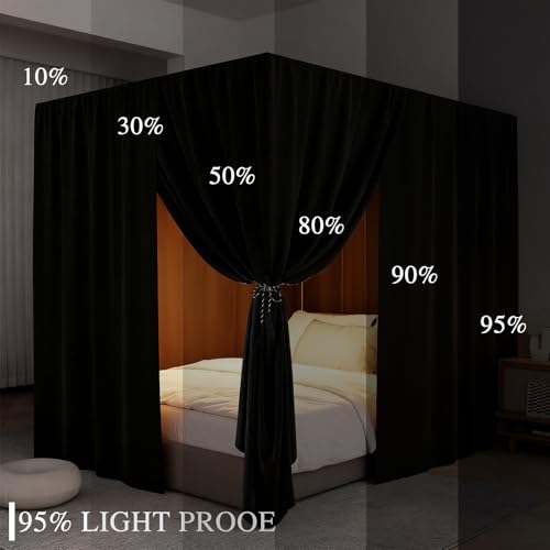 YRDKB Black Canopy Bed Curtain 4 Corner Post Bed Curtains, Queen by YRDKB - Used condition - Image 5