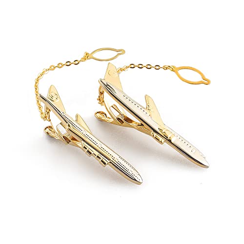 Chamvino 2PCS business men's golden airplane tie clip Metal electroplating High -end men's tie clip