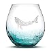 Integrity Bottles Premium Whale Stemless Wine Glass, Crackle Teal, Handblown, Tribal Design, Hand Etched Gifts, Sand Carved