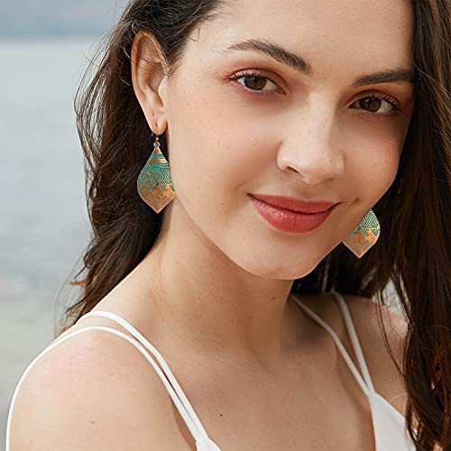 Handmade Vintage leaf Earrings Bohemian Hammered & Engraved Earrings Unique Antique Silver Gold Tribal Ethnic teardrop Shaped Drop Dangle Earrings for Women Girls Jewelry4