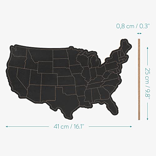 Navaris Cork Map Of United States - 16X10" Cork Board Map Of The United States - Hanging Wall Decor Decorative Bulletin Board - Black With State Lines #TOP4