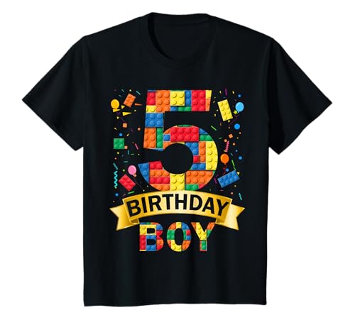 Kids 5rd Birthday Boy 5 Year Old Building Blocks 5th Birthday Boy T-Shirt