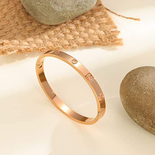Yufanhy Cuff 18K Gold Plated Stainless Steel Bracelet For Women Girl Gifts For Women Novelty Gifts And Mother Daughter Bracelet Jewelry Oval Bangle Witness The Gift Of Love Wedding Gifts For Couple（Rose Gold） #TOP2