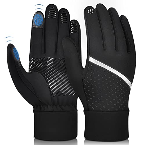 Tuopuda Handschuhe Herren Damen Winter Touchscreen Sporthandschuhe Winterhandschuhe Fleece-Futter Laufhandschuhe Wasserdicht Winddicht für Motorrad Fahren Radfahren Wandern Running, Schwarz, XL