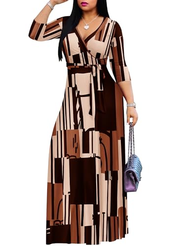 Image of FANDEE Plus Size Maxi Dress for Women Casual Summer Sundress V-Neck 3 /4 Sleeve