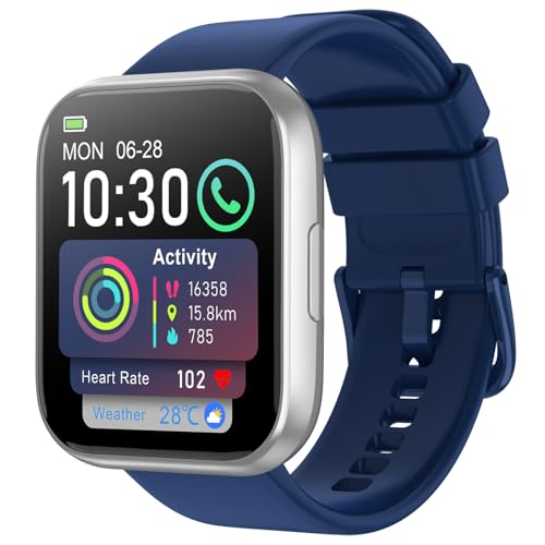 Smart Watch for Men Women, 1.85" HD Smart Watch with Bluetooth Calls, 120+ Sport Modes Fitness Watch, Fitness Tracker 24/7 Heart Rate/Sleep Monitor, IP68 Waterproof, iOS Android Compatible (Blue)