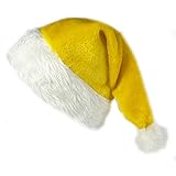 QZMCEAGS Yellow Christmas Hat, Santa Hat, Xmas Holiday Hat for Unisex Adults, Comfortable Plush Classic Santa Claus Hats, Christmas New Year Festive Holiday Party Supplies