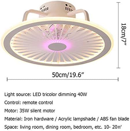 OMGPFR Mute Ceiling Fan with Lighting LED Light App and Remote Control Ultra-thin 18CM Ceiling Lamp Invisible Quiet 40W Dimmable Fans Ceiling Lights for Living Room Bedroom Lighting,White