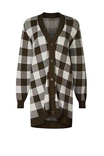 Image of Sita Murt Women's Oversized Checkered V-Neck Cardigan, Brown