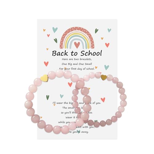 BelleFlair 2 Pcs Herz-Deko Armband Geschenk Für Schulkind 2025, Mutter Tochter Armband Geschenk, Matching Bracelets For Family, Einschulung Mädchen Geschenke, Glücksbringer Schulanfang(rosa)