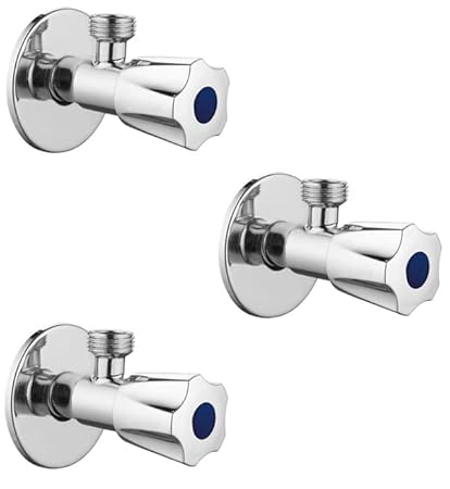 Spazio Stainless Steel Crown AngleValve Bathroom Faucets Taps and Faucet Angular Stop Cock Wash Basin for Geyser Tap, Chrome Plated (Pack of 3) Angle Cock Faucet (Wall Mount Installation Type)