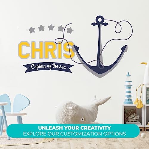 Personalized Anchor Wall Stickers For Baby Boy I Custom Name For Nursery Wall Decor I Wall Decal For Child Room Decorations I Multiple Sizes And Colors Options (Wide 22"X11" Height) #TOP1