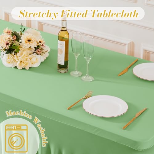 8 Pack Sage Green Table Cloth for 6 Foot Rectangle Tables Spandex Fitted Tablecloth 6ft Stretch Table Covers Skirt Green Banquet Tablecloths Wrinkle Free Tablecloth for Party Wedding Birthday Event by Tao-Ge - Image 7