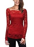 Damen Langarmshirt Off Schulter, Schulterfrei Haekeln T-Shirt Stretch Longshirt