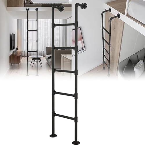 Wall Fixed Ladder, Metal Wall Mounted Egress Ladder Black 3.3-8ft For RV Loft Dorm Window Bunk Indoor Outdoor(4.1FT/1.25M/49.2IN)
