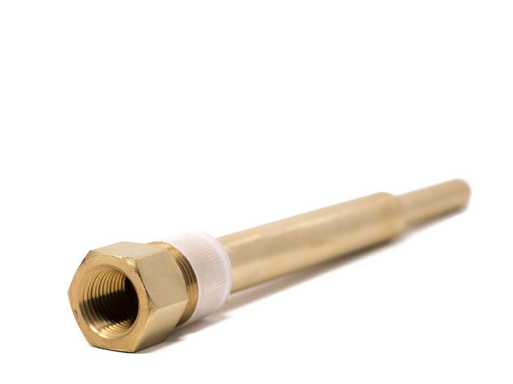 PIC Gauges TW-BR09-23S2 Brass Standard Thermowell for Industrial Bimetal Thermometers, Stepped Style, 9" Stem Length, 1/2" NPT x 3/4" NPT, 0.260" Bore Diameter