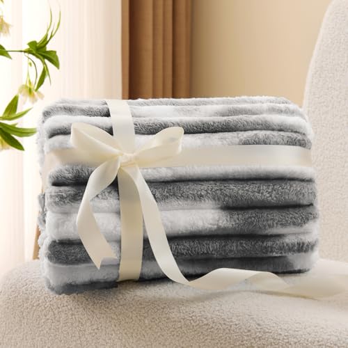 Image of BEDELITE Ribbed Twin Blanket for Couch & Bed, Black&White, 60 inchx80 inch | Ultra-Soft Plush Fleece, Cozy, Warm Yet Lightweight, Ribbed Texture, Home Decor, Machine Washable, Giftable, All-Season Use