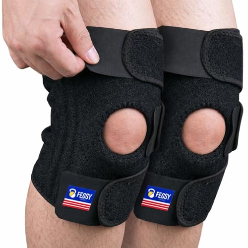 Image of FEGSY 2pcs Adjustable Knee Cap Support Brace for Knee Pain, Gym Workout, Running, Arthritis, and Protection for Men and Women (Pair)