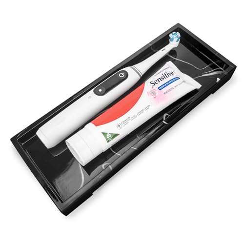 Linkidea Countertop Toothbrush Holder for Bathroom, Resin Tray for Electric Toothbrush/Toothpaste, Vanity Organizer Compatible with Oral-B iO Series, Sonicare ProtectiveClean(Black)